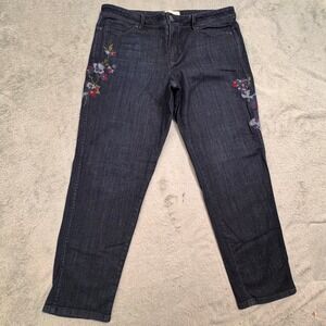 J Jill Authentic Fit Slim Ankle Jeans Women Size 14 Embroidered Floral Dark Wash